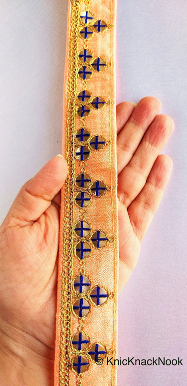 Wholesale Mirrored Trim With Gold Embroidery, Indian Sari border, Decorative Trim